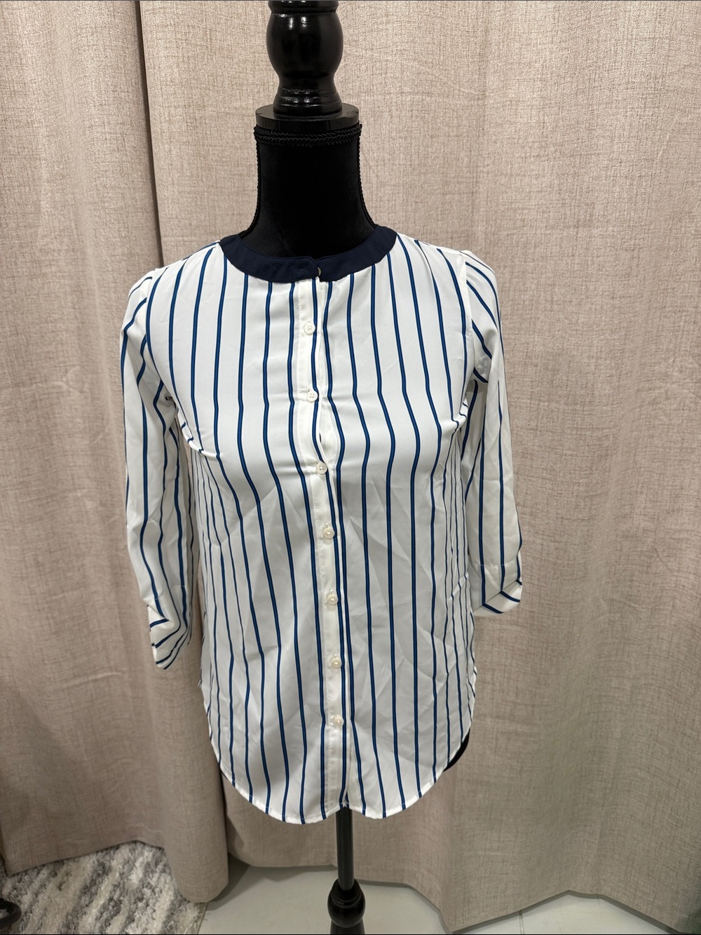 Tommy Hilfiger White Button-Front Top with Navy Stripes
